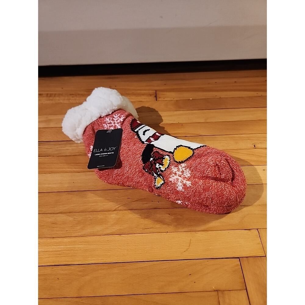 Penguins Ella & Joy Sherpa Non Slip Bootie Socks Size 9 - 11 Christmas Winter